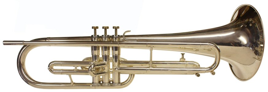 Second Hand Getzen Marching French Horn. Silver plated. Good condition. Key of Eb/F. Supplied in original woodshell case. French horn mouthpiece included. Price &pound;599.00
