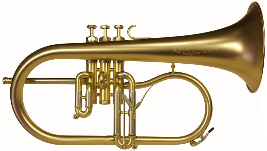 Second Hand Schagerl Aglaea Flugel Horn. Matt Lacquer finish. As new condition. Supplied in Fusion gig-bag. No mouthpiece included. Price &pound;1999.00