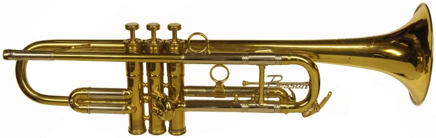 Besson New Creation Trumpet C1959. Large bore. Lacquered brass finish. Very good condition & in playing order. This model was played by Kenny Baker & Eddie Calvert. Includes case, probably original. Serial number 290XXX. Price £699.00