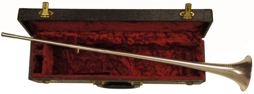 Boosey & Hawkes Post Horn in A/Ab C1967. Frosted silver plated finish. Good condition & in playing order. Cornet mouthpiece receiver. Includes original case. Serial number 436XXX. Price £199.00