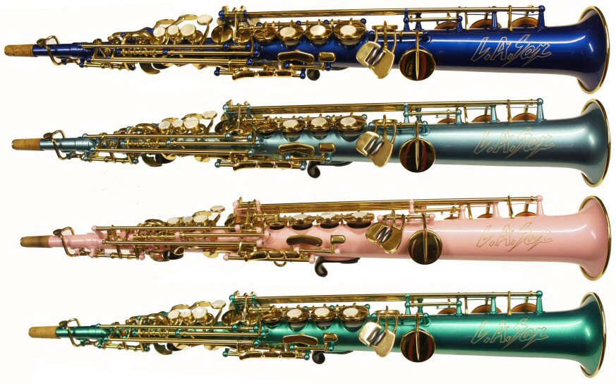 LA Soprano Saxophones. Various colours available. Supplied as an outfit. Old stock so lacquer not guaranteed